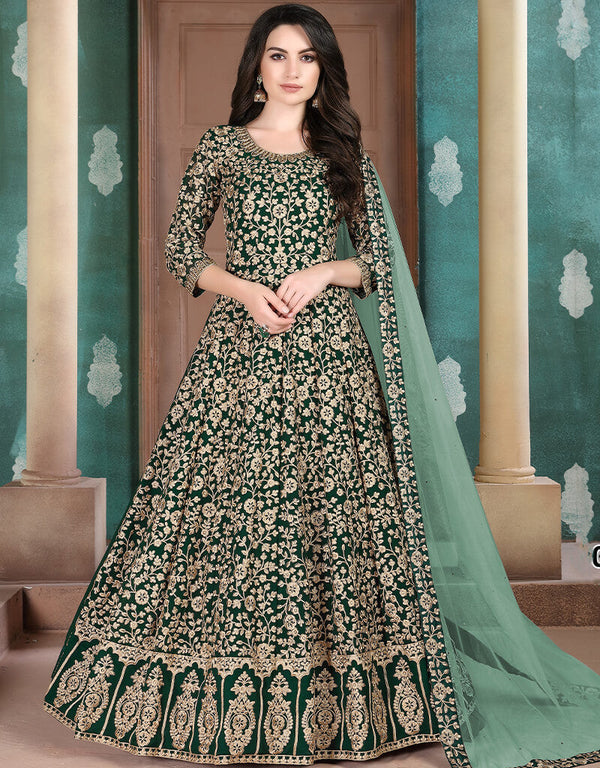 Bottle Green Faux Georgette Anarkali Anarkali