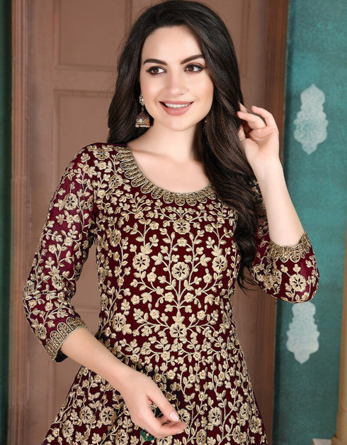 Maroon Faux Georgette Anarkali Anarkali Closure View