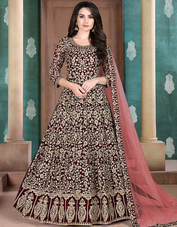 Maroon Faux Georgette Anarkali Anarkali