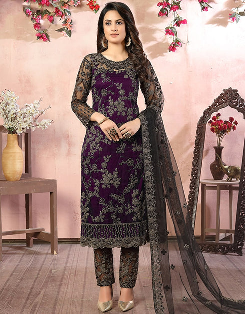 Purple Net Pant Suit Closure View