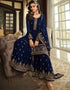 Navy Blue Sharara style Suit Semi-Stitched Suits Salwar Kameez in Embroidery, Sequins & Lace Work Closure View Embroidery