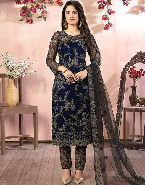 Blue Net Pant Suit Closure View