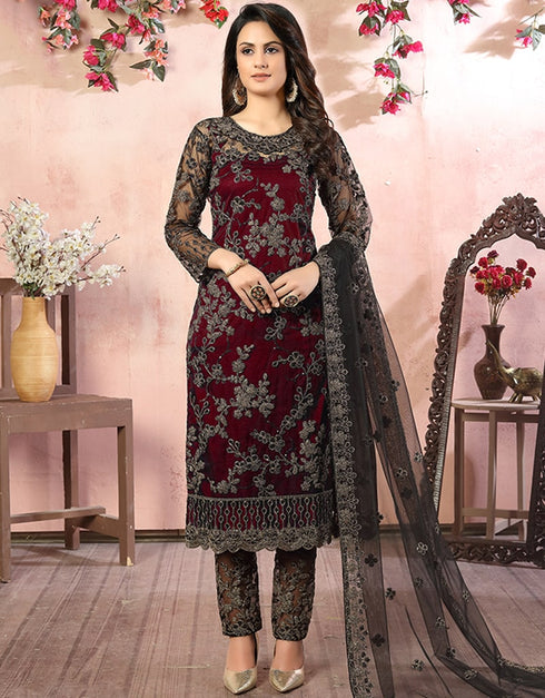 Brown Net Pant Suit Closure View