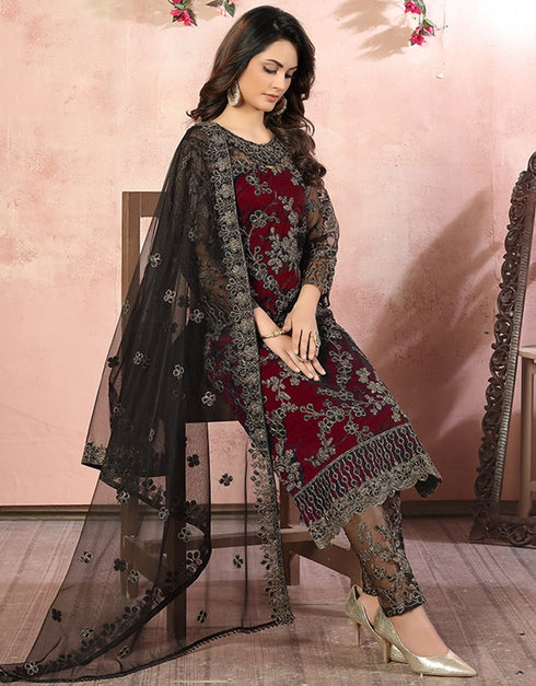 Brown Net Pant Suit Back View