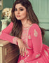 Baby Pink Anarkali style Suits Real Georgette Salwar Kameez in Embroidery, Stone and Lace Work Closure View