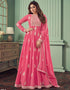 Baby Pink Anarkali style Suits Real Georgette Salwar Kameez in Embroidery, Stone and Lace Work