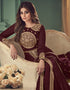 Brown Anarkali style Suits Real Georgette Salwar Kameez in Embroidery, Stone and Lace Work Closure View