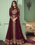 Brown Anarkali style Suits Real Georgette Salwar Kameez in Embroidery, Stone and Lace Work