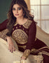 Brown Anarkali style Suits Real Georgette Salwar Kameez in Embroidery, Stone and Lace Work Closure View Embroidery Back side View