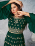 Classic Green Palazzo style Dress Real Georgette Salwar Kameez in Sequins Embroidery & Lace Work Closure View