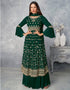 Classic Green Palazzo style Dress Real Georgette Salwar Kameez in Sequins Embroidery & Lace Work Closure View Embroidery