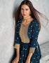 Blue Palazzo style Dress Real Georgette Salwar Kameez in Sequins Embroidery & Lace Work Closure View Embroidery Back side View