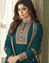 Teal Blue Anarkali style Gown Real Georgette Salwar Kameez in Embroidery, Stone and Lace Work Closure View