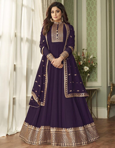 Blue Anarkali style Gown Real Georgette Salwar Kameez in Embroidery, Stone and Lace Work