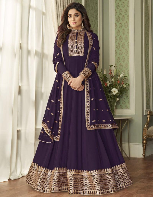 Blue Anarkali style Gown Real Georgette Salwar Kameez in Embroidery, Stone and Lace Work