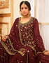 Maroon Lehenga style Suit Faux Georgette Salwar Kameez in Embroidery, Glitter Sequins & Lace Work Closure View