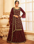 Maroon Lehenga style Suit Faux Georgette Salwar Kameez in Embroidery, Glitter Sequins & Lace Work