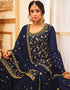 Navy Blue Lehenga style Suit Faux Georgette Salwar Kameez in Embroidery, Glitter Sequins & Lace Work Closure View