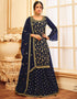 Navy Blue Lehenga style Suit Faux Georgette Salwar Kameez in Embroidery, Glitter Sequins & Lace Work