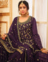 Purple Lehenga style Suit Faux Georgette Salwar Kameez in Embroidery, Glitter Sequins & Lace Work Closure View