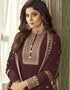 Brown Anarkali style Gown Real Georgette Salwar Kameez in Embroidery, Stone and Lace Work Closure View