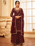 Maroon Lehenga style Suit Faux Georgette Salwar Kameez in Heavy Embroidery, Sequins & Lace Work