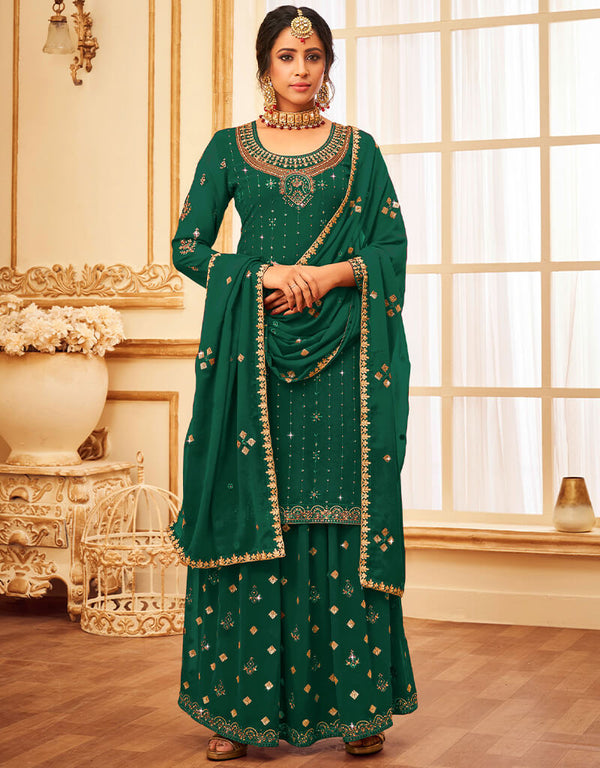 Light Green Lehenga style Suit Faux Georgette Salwar Kameez in Heavy Embroidery, Sequins & Lace Work