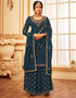 Teal Lehenga style Suit Faux Georgette Salwar Kameez in Heavy Embroidery, Sequins & Lace Work