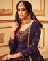Purple Lehenga style Suit Faux Georgette Salwar Kameez in Heavy Embroidery, Sequins & Lace Work Closure View