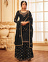 Black Lehenga style Suit Faux Georgette Salwar Kameez in Heavy Embroidery, Sequins & Lace Work