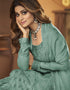 Greenish Grey Anarkali style Anarkali Faux Georgette Salwar Kameez in Heavy Sequins Embroidery & Lace Work Closure View