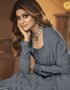 Grey Anarkali style Anarkali Faux Georgette Salwar Kameez in Heavy Sequins Embroidery & Lace Work Closure View