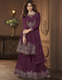Purple Sharara style Suit Faux Georgette Salwar Kameez in Heavy Sequins Embroidery & Lace Work