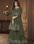 Olive Sharara style Suit Faux Georgette Salwar Kameez in Heavy Sequins Embroidery & Lace Work
