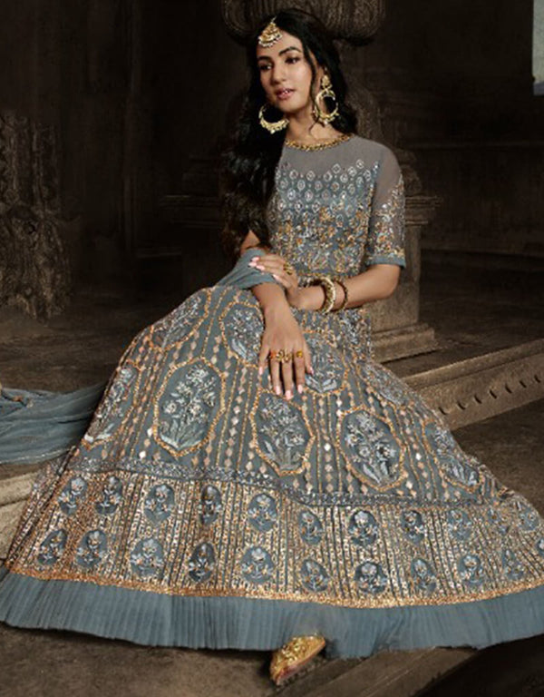 Carbon Grey Net Pant Anarkali