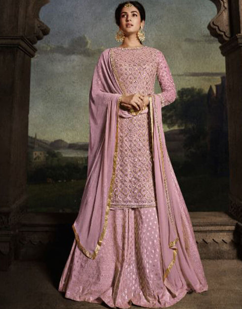Oriental Pink Net Lehenga Suit