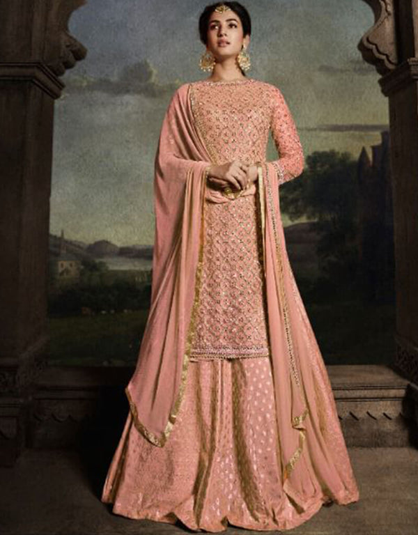 Pinkish Tan Net Lehenga Suit