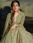 Army Green Net Lehenga Suit Closure View