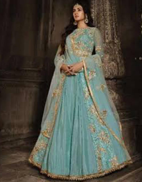 Marble Blue Georgette Pant Anarkali