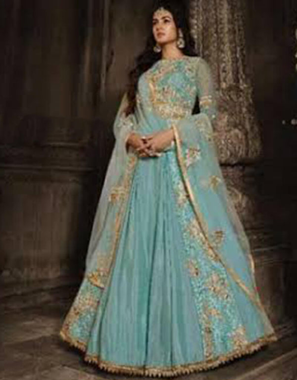 Marble Blue Georgette Pant Anarkali