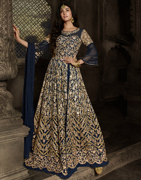 Dark Blue Net Pant Anarkali