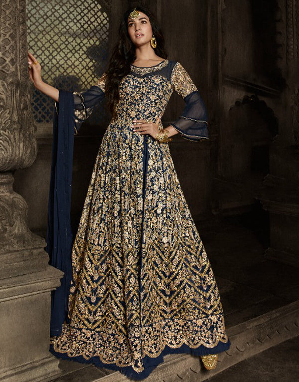 Dark Blue Net Pant Anarkali
