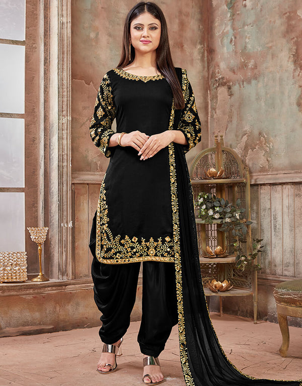 Black Art Silk Patiyala Suit