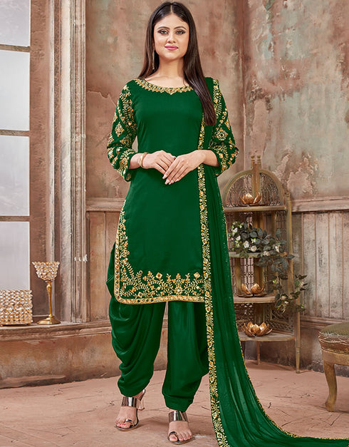 Bottle Green Art Silk Patiyala Suit