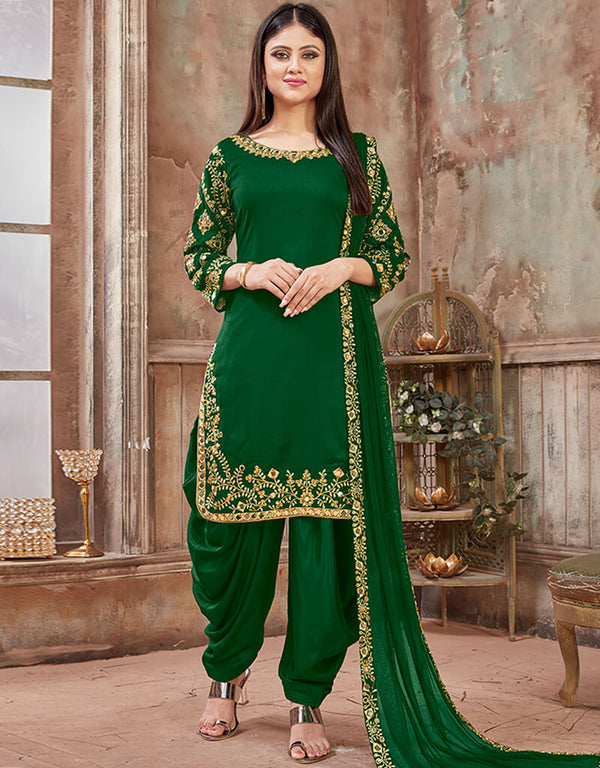 Bottle Green Art Silk Patiyala Suit