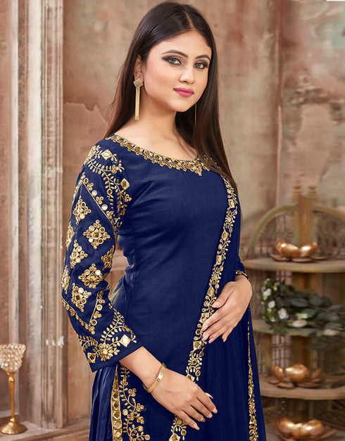 Blue Art Silk Patiyala Suit Closure View