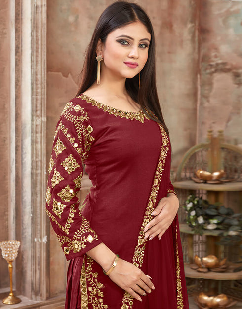 Maroon Art Silk Patiyala Suit Closure View
