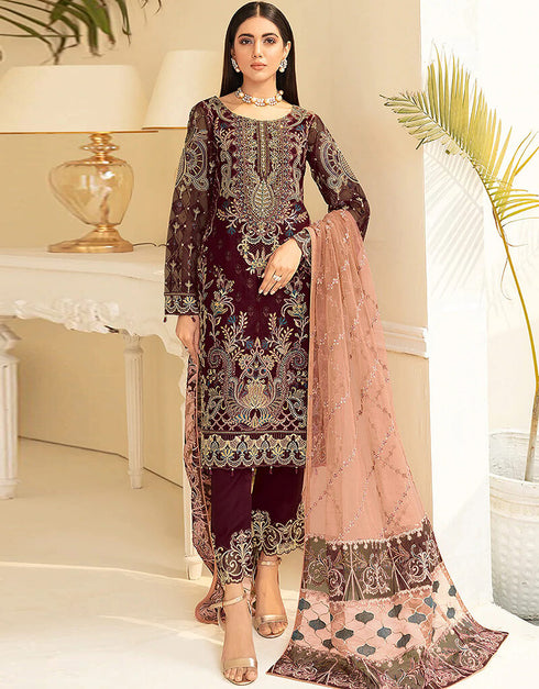 Purple Pant style Suit Georgette Salwar Kameez in Sequins Embroidery & Lace Work