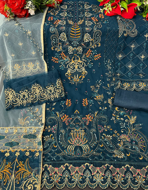 Rama Pant style Suit Georgette Salwar Kameez in Sequins Embroidery & Lace Work Closure View Embroidery