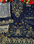 Blue Pant style Suit Georgette Salwar Kameez in Sequins Embroidery & Lace Work Closure View Embroidery